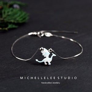 Opal Dragon Bracelet,  Fire Opal Gothic Winged Dragon Bracelet with Sterling Silver Chain, Birthstone