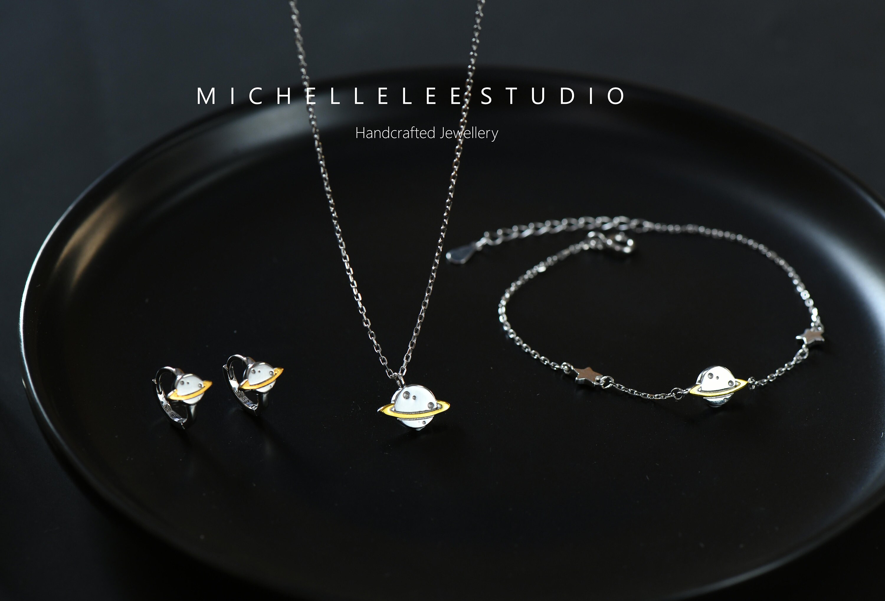 Orecchini a bottone in argento sterling S925 con stelle e luna