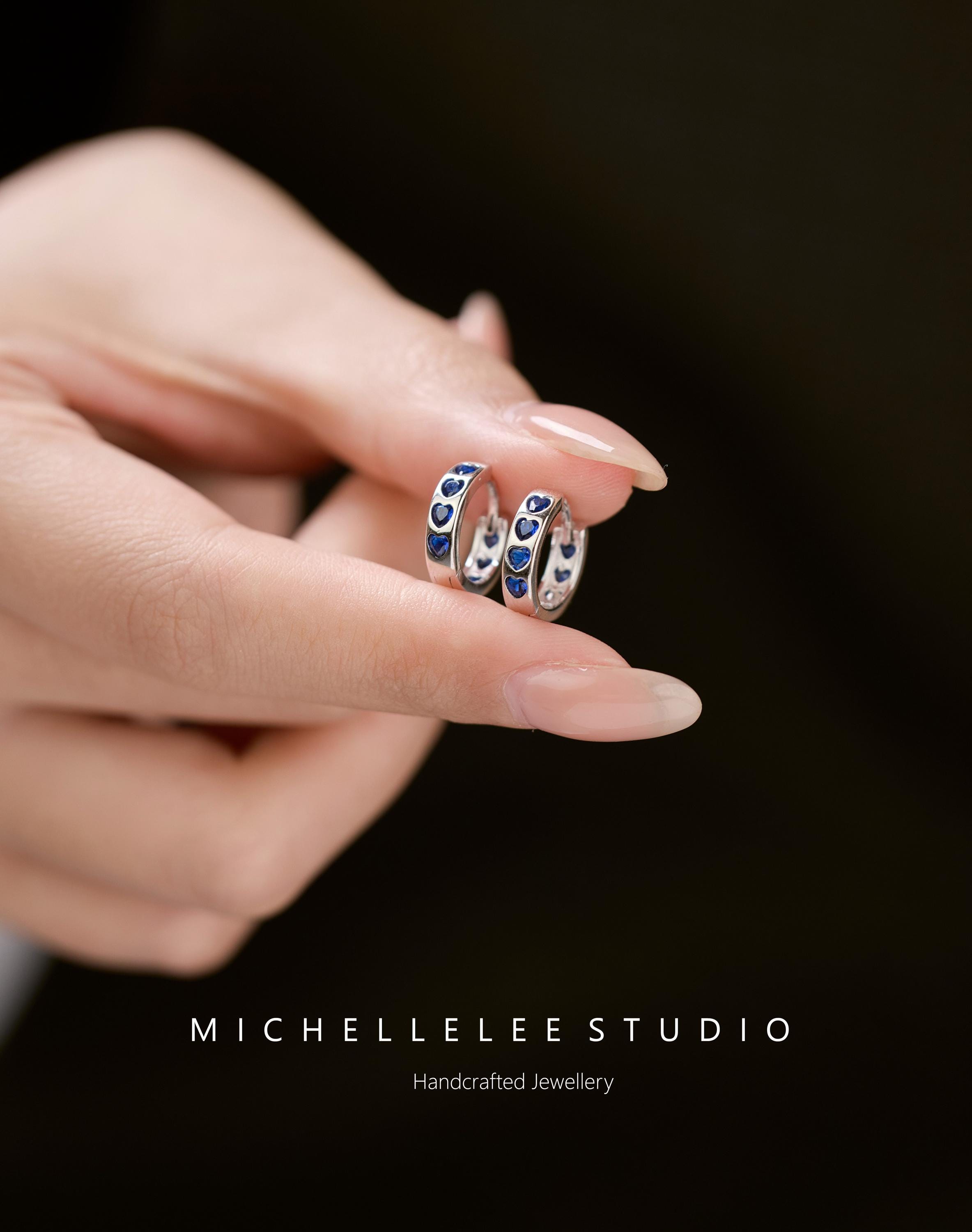 Minimalist Crystal Heart Huggie Hoop Earrings in Sterling Silver, Dainty Heart Earrings, Gift for Her