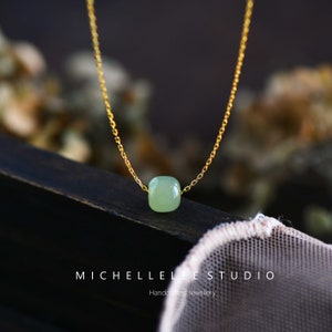 Simple Green Jade Pendant Necklace, Sterling Silver Choker with Natural Jade Ball, Gift for her, Adjustable Chain