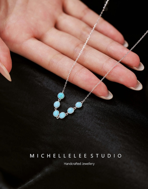Sterling Silver Opal Beads Necklace, White Opal Bead Necklace, Fire Opal Necklace
