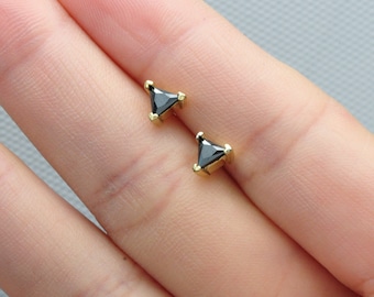 Triangle Stud Earrings, Black Crystal Triangle Earring Studs, Minimalist Geometric