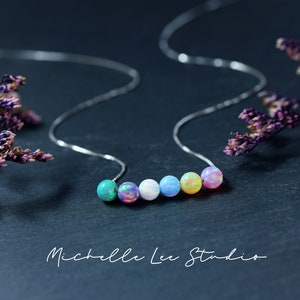 Personalized Opal Necklace, Multi Color Opal Balls Necklace, Delicate Gemstone Sterling Silver Necklace