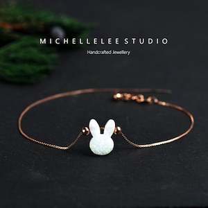 Opal Rabbit Bracelet, Sterling Silver Bunny Charm