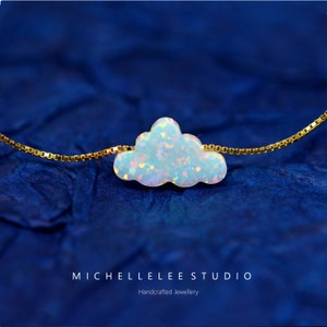 Wolkenopal Halskette, Feueropal Halskette, Weiße Opal Halskette, Opal Wolken Halskette mit Sterling Silber Kette, Opal Schmuck Bild 1