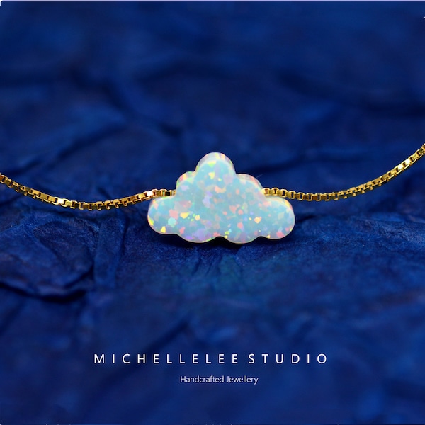 Wolke Opal Halskette, Feueropal Halskette, Weiße Opal Halskette, Opal Wolke Halskette mit Sterling Silber Kette, Opal Schmuck