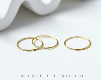 Anello di cristallo CZ super piccolo in oro 18K, piccolo anello in acciaio inossidabile con diamanti, anello minimalista, anello geometrico, anello di dichiarazione