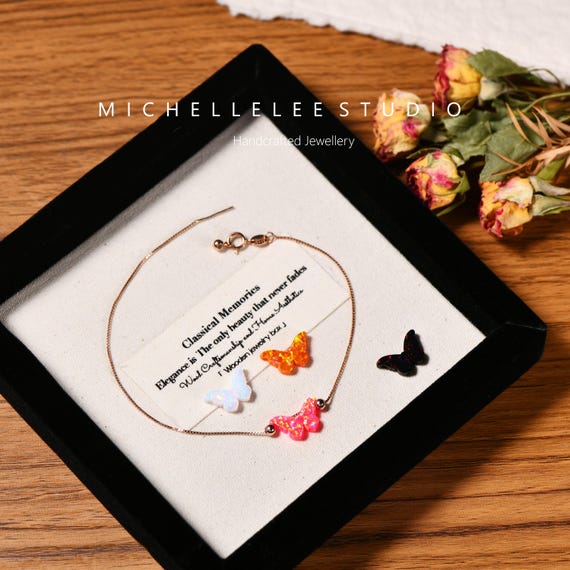 Butterfly Opal Bracelet, White and Purple Opal Bracelet, Fire Opal  Bracelet, Gift for Her, October Birthstone