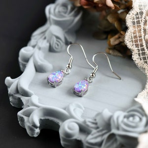 Boucles d'oreilles crochet minimalistes en opale de feu gouttelettes, grandes boucles d'oreilles pendantes opale bleue et opale blanche, collier assorti disponible image 5