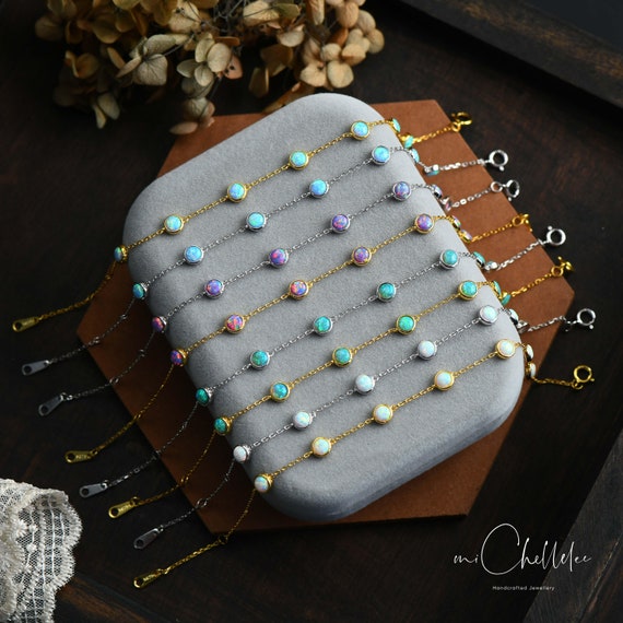 Dainty Opal Bracelet in Sterling Silver, White Opal Bead Bracelet