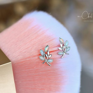 White Opal Olive Leaves Stud Earrings, Gold and Silver Tree Branch Stud Earrings, Leaf Stud Earrings, Olive Branch