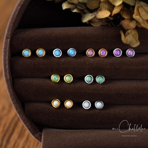 Tiny Opal Stud Earrings, White Green and Blue Opal Stud Earrings, Fire Opal Earrings, Gemstone Earrings, Gift for Her