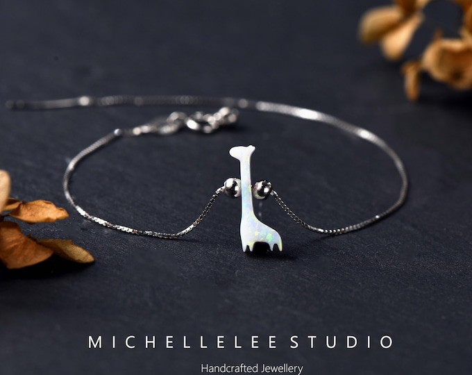 Opal Giraffe Sterling Silver Bracelet, Animal Jewelry
