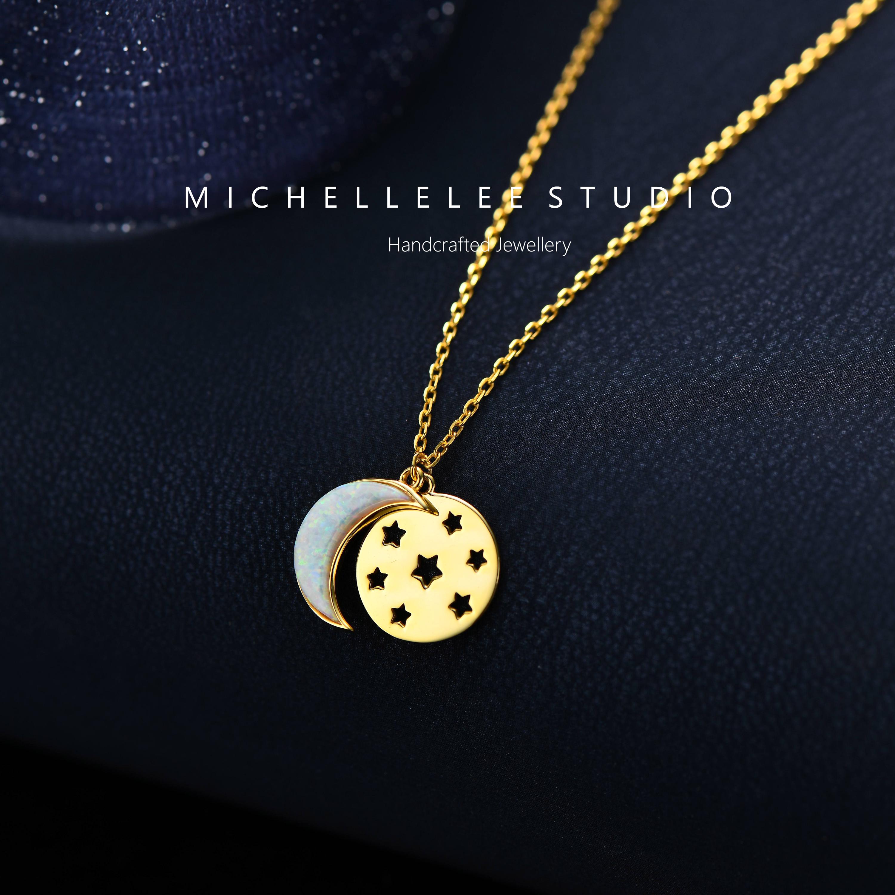 Orecchini A Luna E Stella In Argento 925 Con Opale – Gioiello Celeste Dal Significato Spirituale, Made In Italy - 2