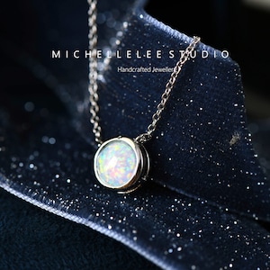 Rose Gold Fire Opal Pendant Necklace,White Opal Necklace,Gemstone Pendant,Bridal, Wedding