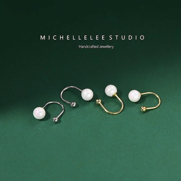 Minimalist White Pearl Drop Hook Earrings, Natural Pearl Open Hoop Earrings with Screw Backs, Water Pearl Bead Earrings