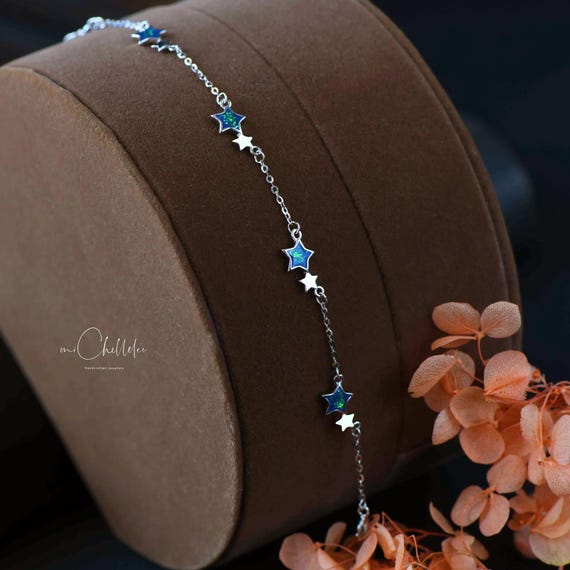 Sterling Silber Stern Armband Glitter Emaille Stern Armband Sternen blauer Stern Geschenk fur Sie Etsy