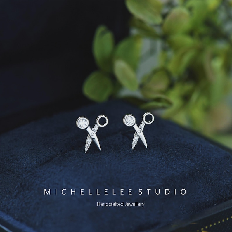 Tiny Scissors Pendant Necklace with CZ Crystals, Sterling Silver Scissor Necklace, Gift for Her, Mum image 10