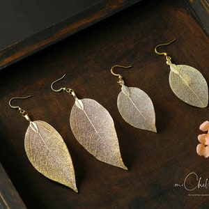 Leaf Skeleton Drop Earrings, Hook Earrings, Delicate and Elegant, 18ct Gold Plated or Silver Plated, Nature Inspired Jewellery image 2