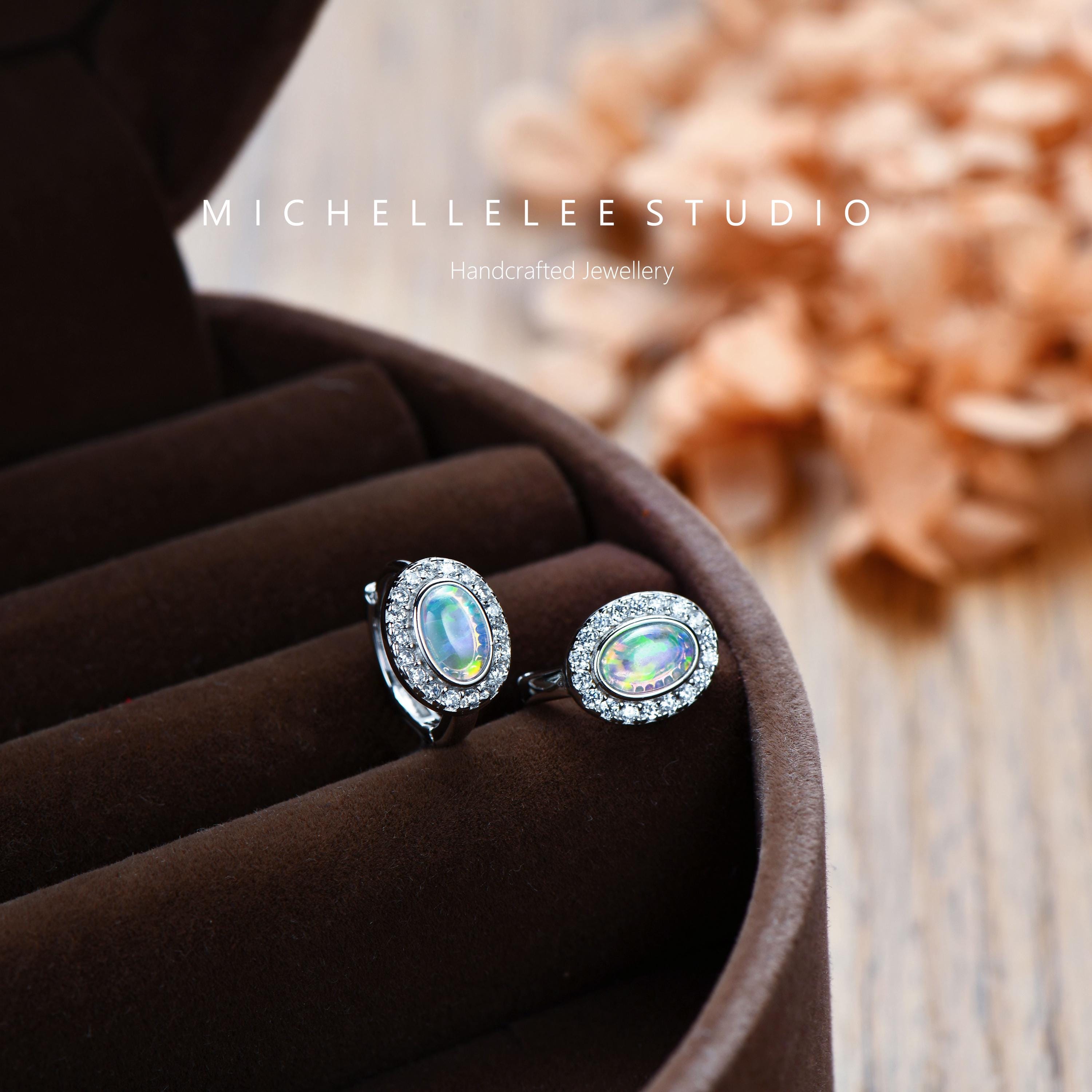 Orecchini a cerchio in argento sterling con opale blu 11,4 mm