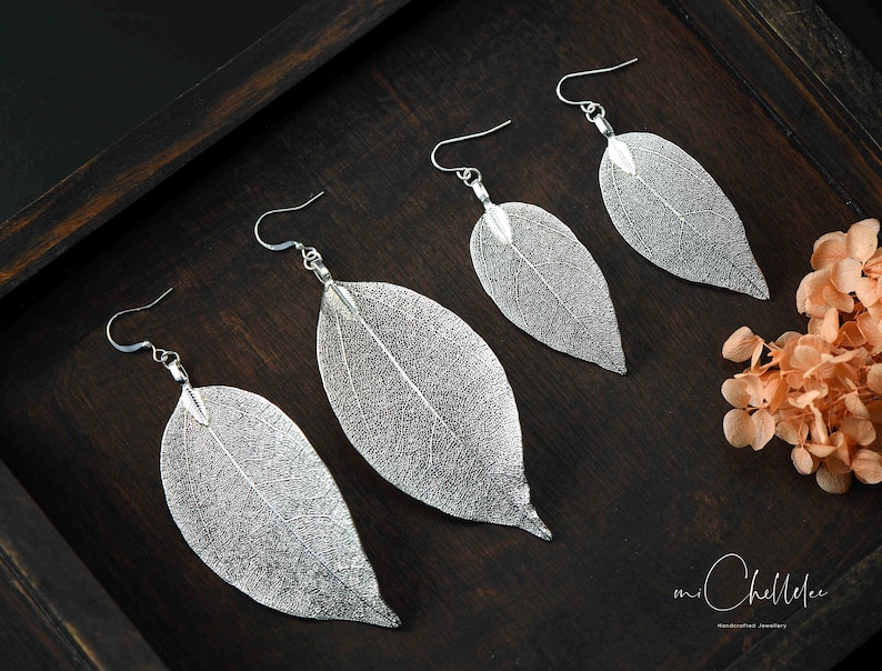 Leaf Skeleton Drop Earrings, Hook Earrings, Delicate and Elegant, 18ct Gold Plated or Silver Plated, Nature Inspired Jewellery image 3