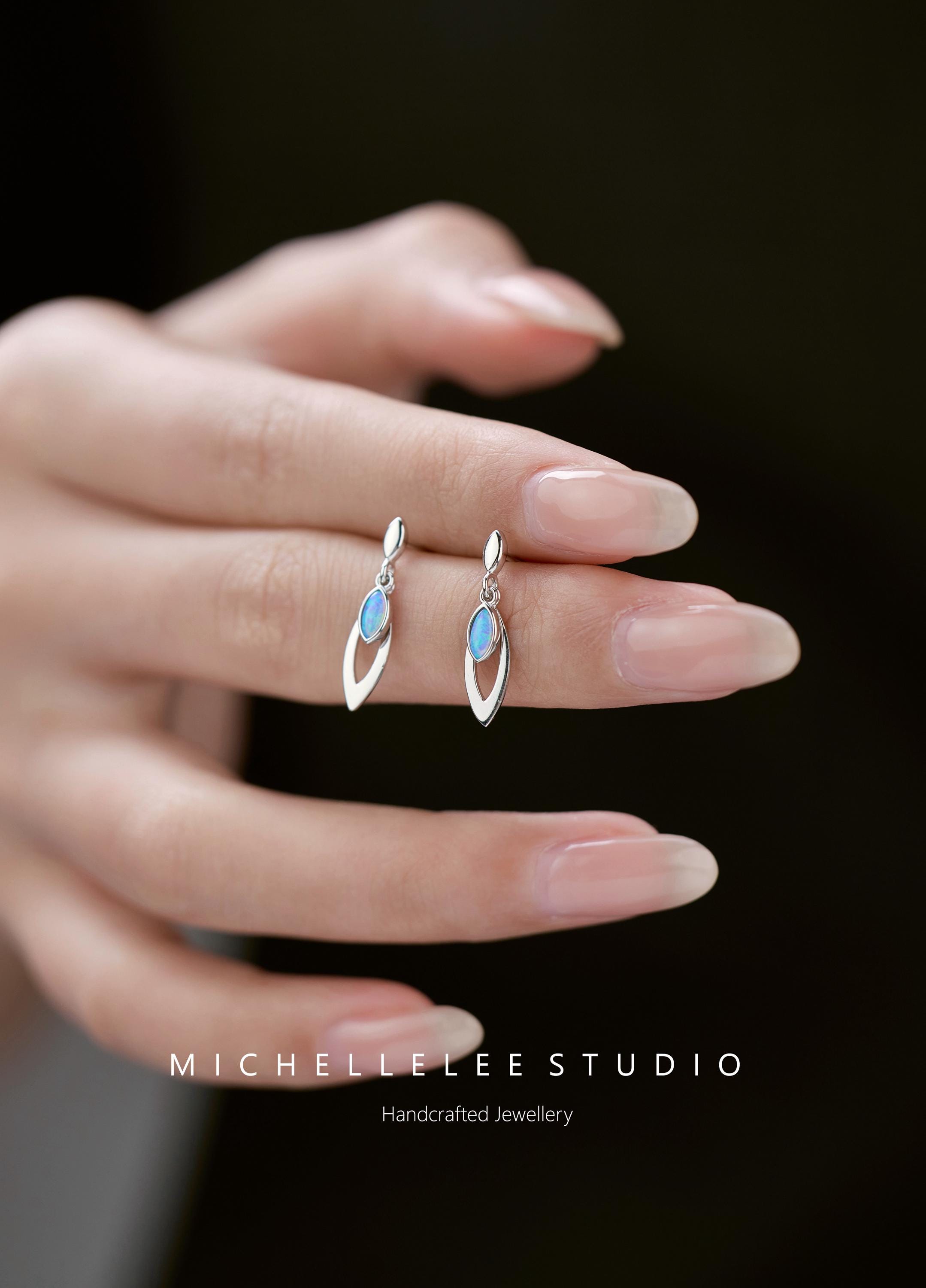 Orecchini In Argento 925‰ Opale Di Fuoco Blu - Foto 5