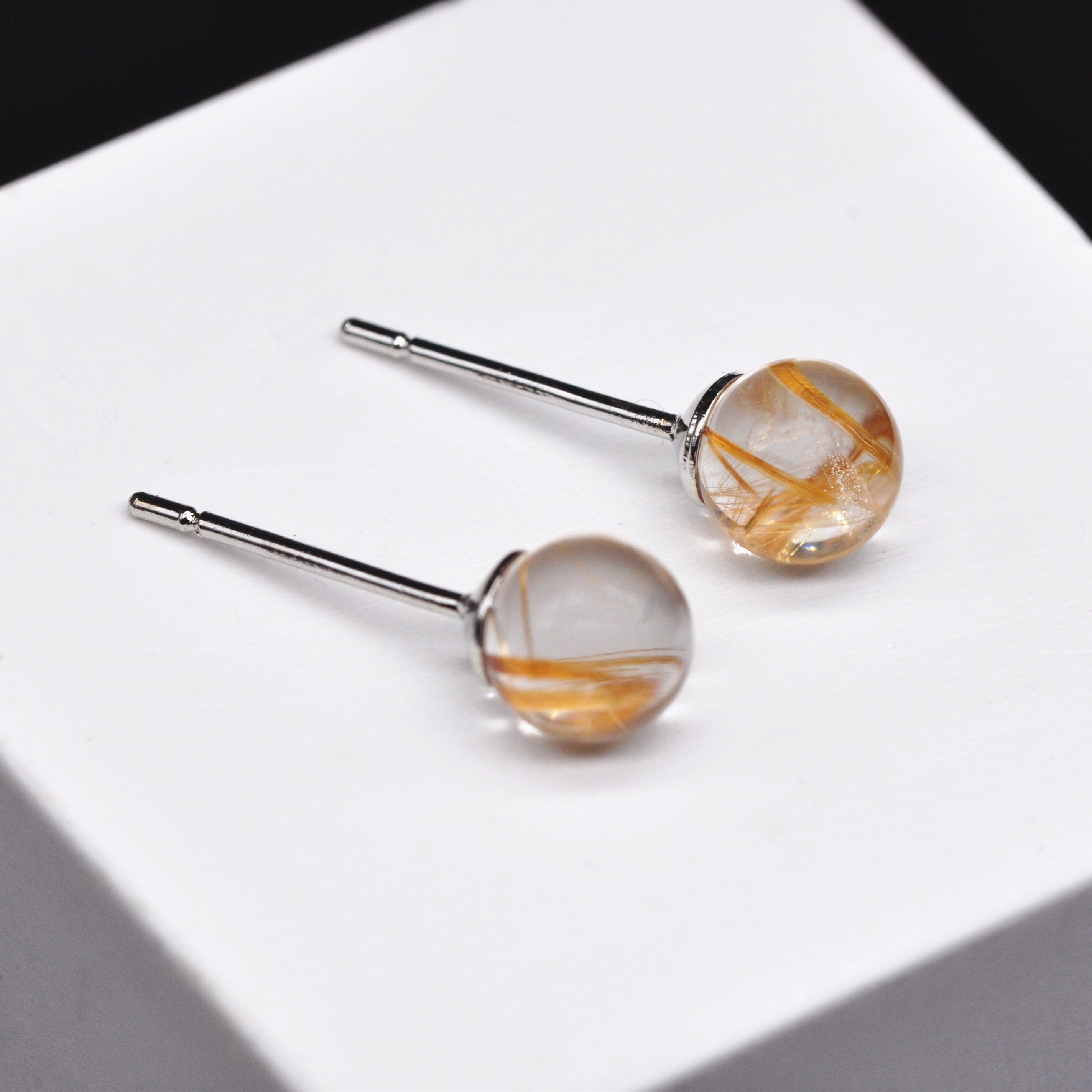 Natural Gemstone Ball Stud Earrings in Sterling Silver 6mm Etsy