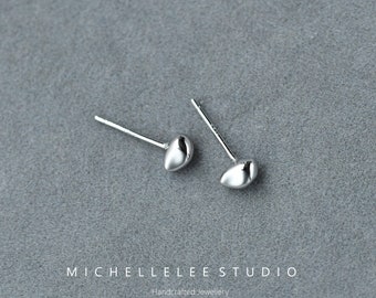Tiny Nugget Stud Earrings, Sterling Silver Irregular Shaped Beans Earrings, Minimalist Geometric