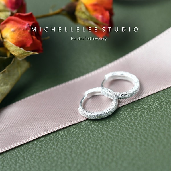 Shiny Brushed Finish Huggie Hoop Earrings in Sterling Silver, Matt Earrings