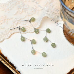 Natural Green Jade Ball Drop Earrings, Nephrite Gemstone Dangling Earrings, Minimalist Simple Jewellery