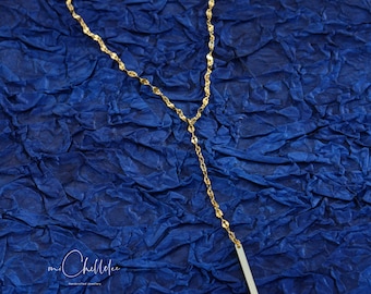 Collier ras du cou en or Y avec chaîne sur le devant, collier en Y en acier inoxydable, collier à paillettes dorées, bijoux délicats