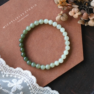 Genuine Large Jade Bracelet, Gradient Color Jade Beaded Bracelet, Gemstone Bracelet, Gift for her