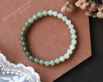 Genuine Large Jade Bracelet, Gradient Color Jade Beaded Bracelet, Gemstone Bracelet, Gift for her