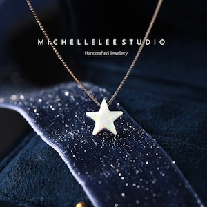 Star Opal Necklace, Fire Opal necklace, White Opal Necklace, Opal Star Necklace with Sterling Silver Chain, Opal Jewelry