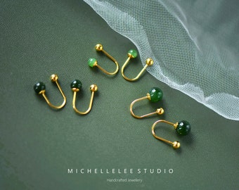 Genuine Jade Ball Drop Hook Earrings in Multi Size,4mm 6mm 8mm Natural Jade Ball Open Hoop Earrings with Screw Backs, Jade Bead Earrings