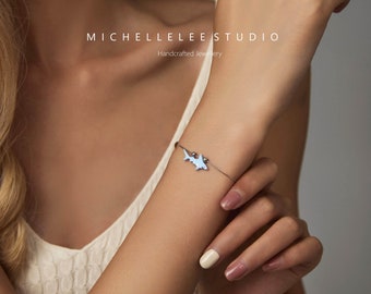 Blue Opal Shark Bracelet, Sterling Silver Chain
