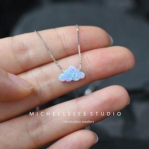 Cloud Opal Necklace, Fire Opal necklace, White Opal Necklace, Opal Cloud Necklace with Sterling Silver Chain, Opal Jewelry image 4