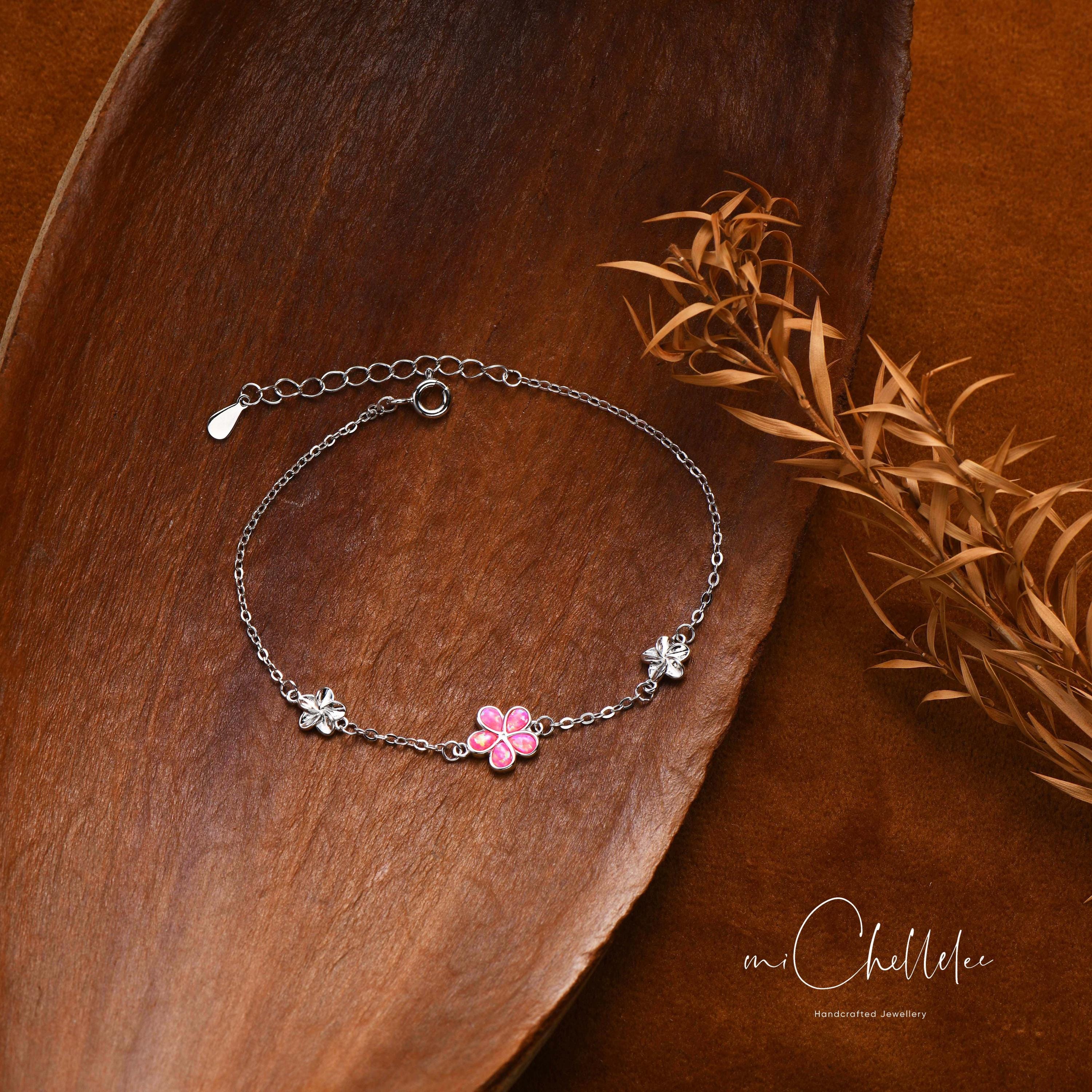 Blue Opal Flower Bracelet, Sterling Silver Forget Me Not Bracelet