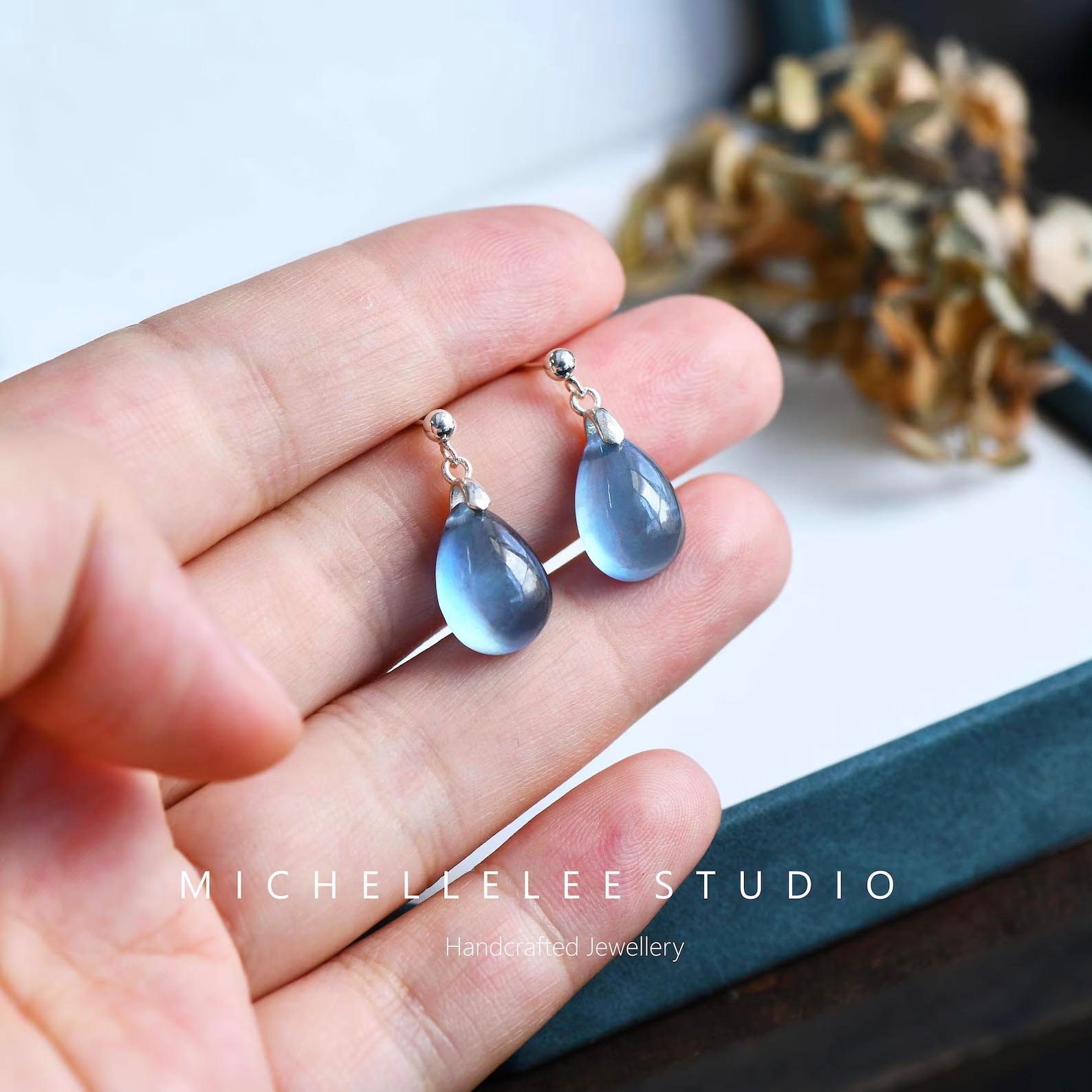 Orecchini a bottone vintage a goccia turchese in argento sterling - Italia