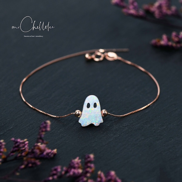 Halloween Ghost Opal Bracelet, Sterling Silver Chain