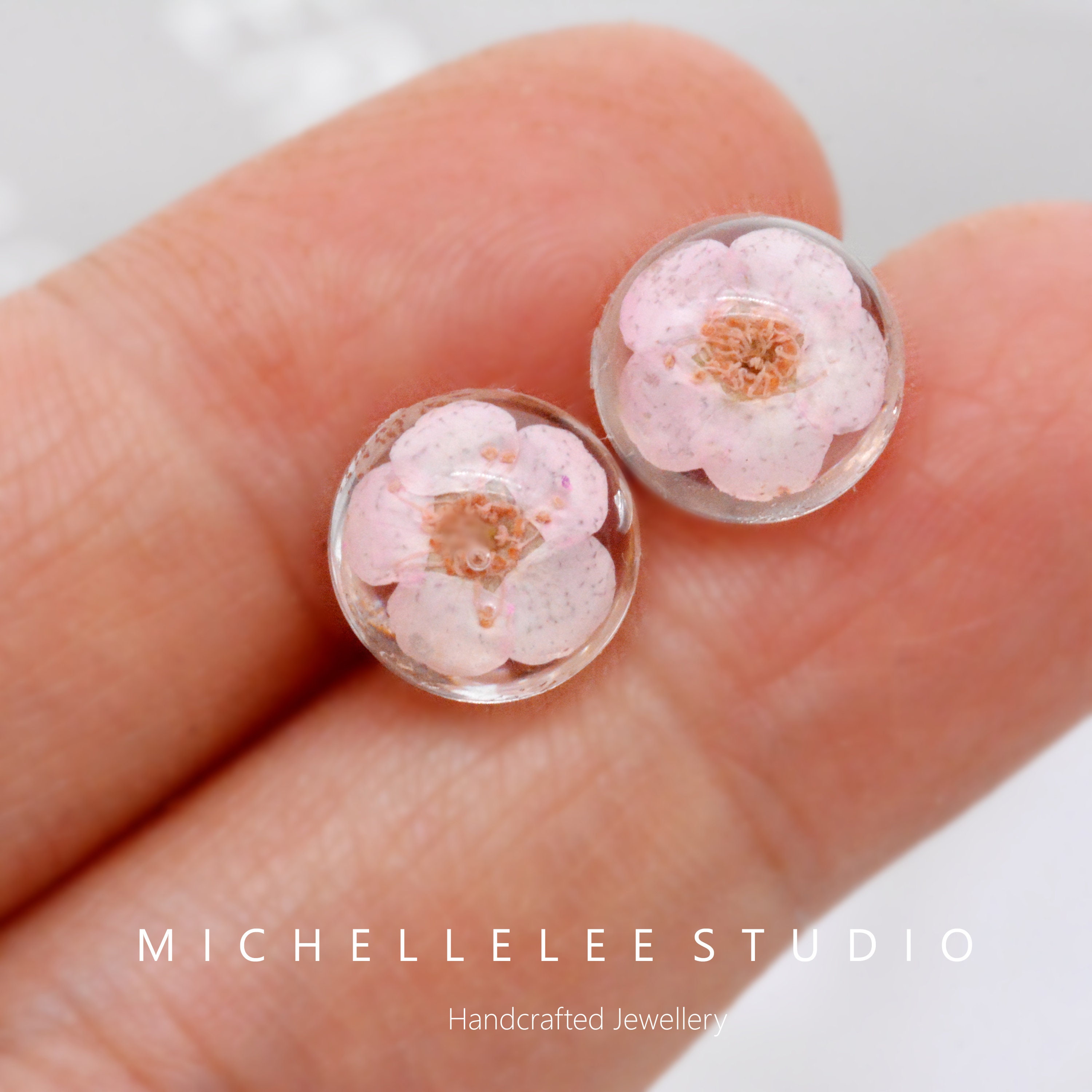 Me Not Earrings Pink Flower Stud Earrings Etsy