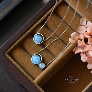Aquamarine Ball Pendant Necklace: Sterling Silver March Birthstone Choker