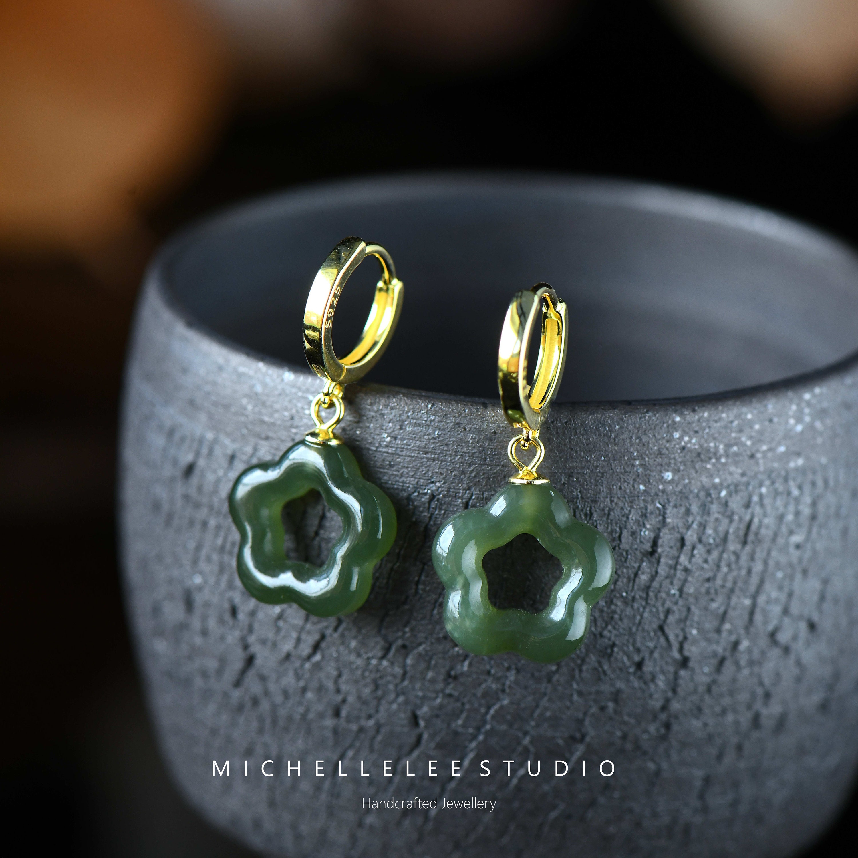 Bellissimo! Orecchino A Cerchio Verde Naturale Verde Giada Click Hoop - Foto 2