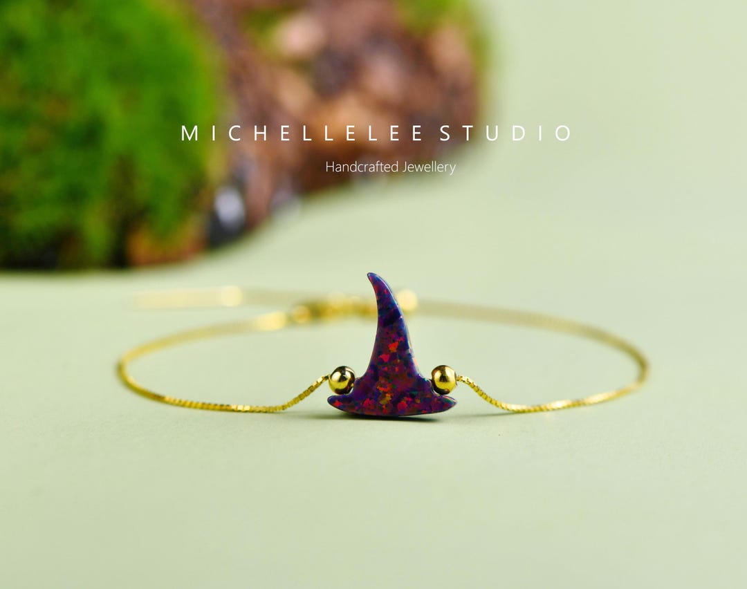 Halloween Witch Hat Opal Bracelet, Fire Opal Wizard Bracelet, Purple ...