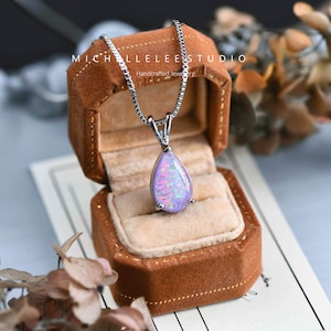 Minimalistischer Tropfen Feueropal Anhänger Halskette, Großer Blauer Opal und Weißer Opal Anhänger Halskette mit Passenden Ohrringe, Einfach Geometrisch Bild 6