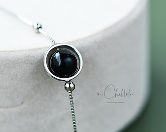 Minimalist Natural Black Onyx Ball Pendant Necklace