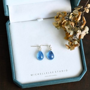 Natural Aquamarine Droplet Stud Earrings in Sterling Silver, Dangling Droplet Gemstone Earrings, March Birthstone