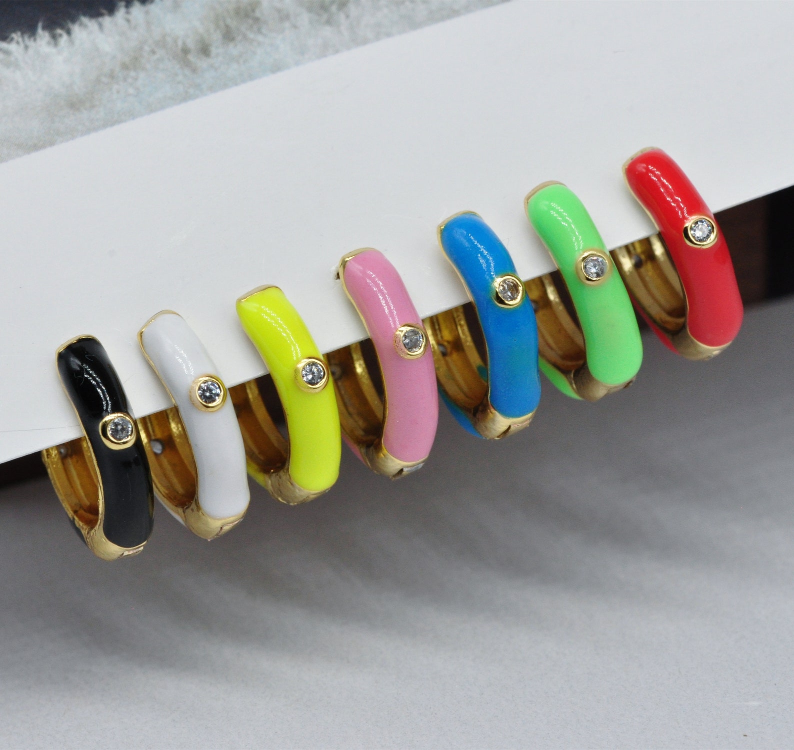 Enamel Huggie Hoop Earrings Multicolor Tiny Hoops Enamel Etsy UK