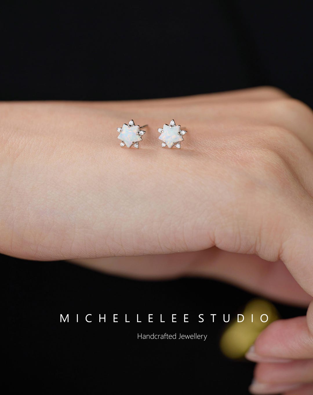 White Opal Star Stud Earrings, Fire Opal Starburst and CZ Crystal Sterling Silver Earrings - Etsy Japan