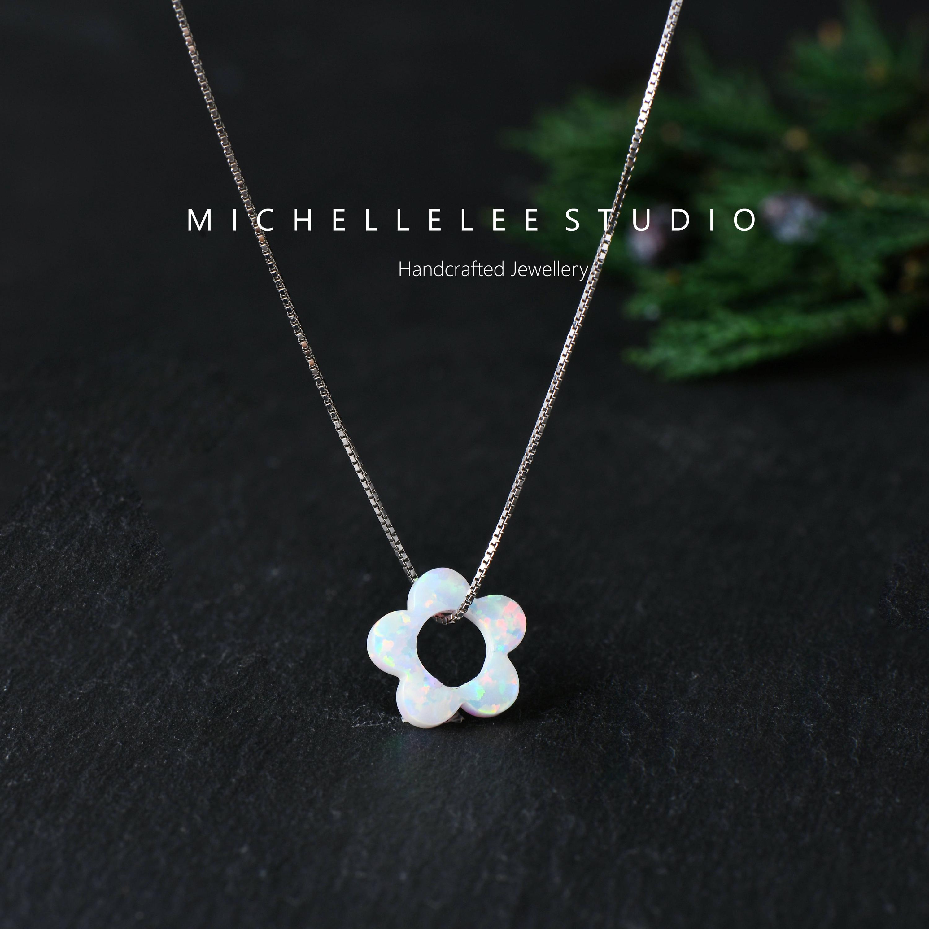 Opal Flower 925 Sterling Silver Necklace, Fire Opal Daisy Flower